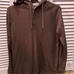 Men's Brown waffle knit Hooded Shirt size small made by eight bells